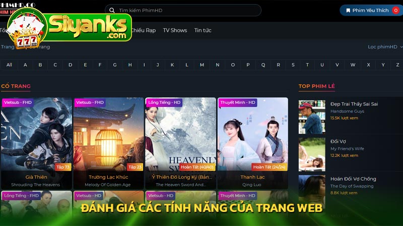 Đánh giá các tính năng của trang web